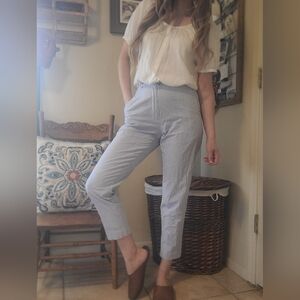 L.L bean blue and white striped 100% cotton trousers size 4
